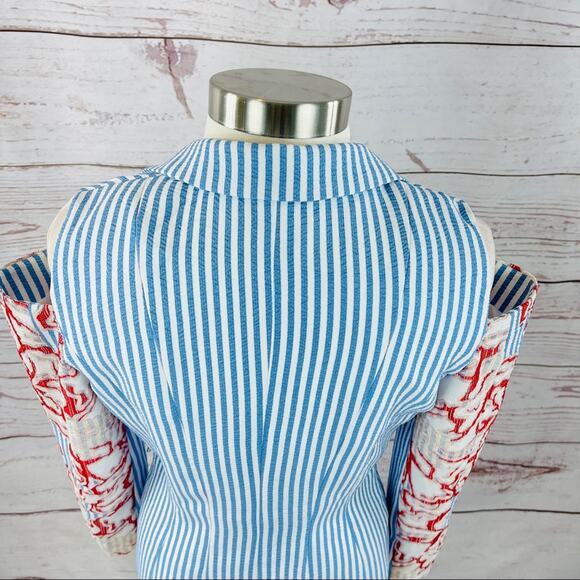 Alberto Makali open shoulder seersucker stripe blue white blazer - Picture 13 of 13